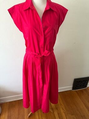 entro Fuchsia Midi Shirt Dress with Tie Waist